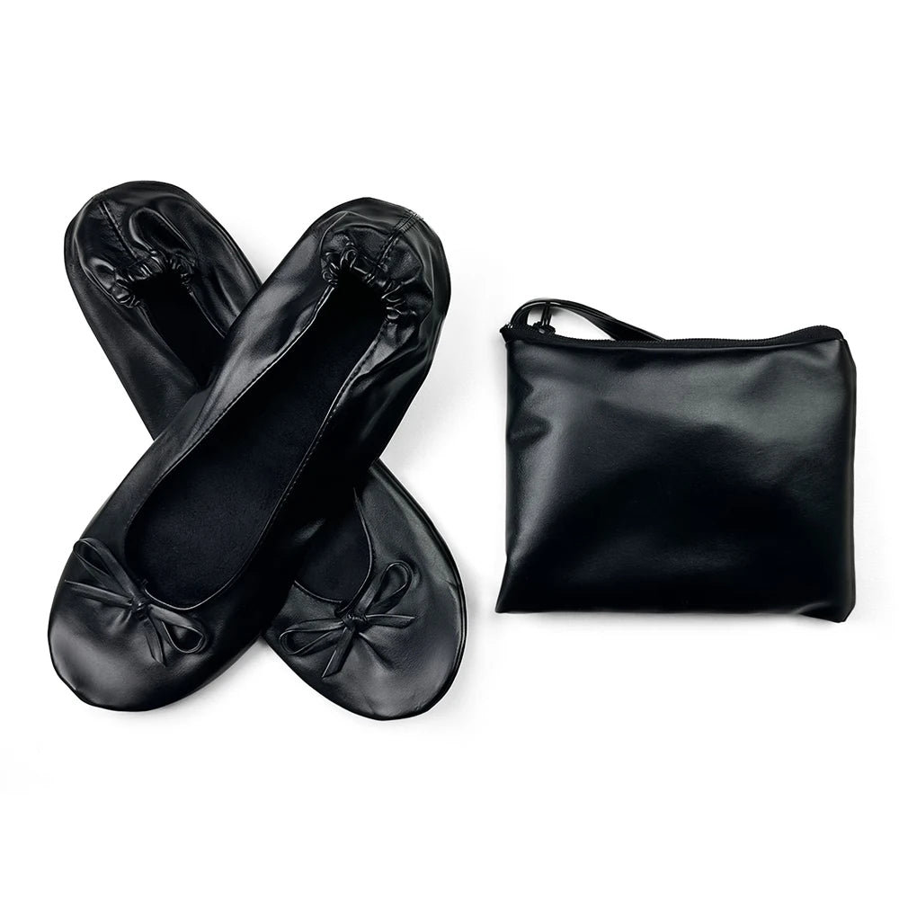 Women's Foldable Portable Ballet Flats Soft Sole Roll Up Slippers Slip OnComfy ancing Flat Shoes for Travel Wedding with Bag