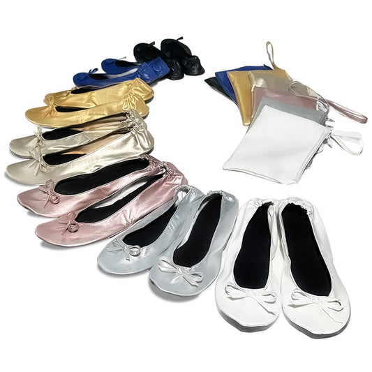 Women's Foldable Portable Ballet Flats For Indoor Use Roll Up Slippers, Conveniently Packaged, With Bag, For Travel Wedding