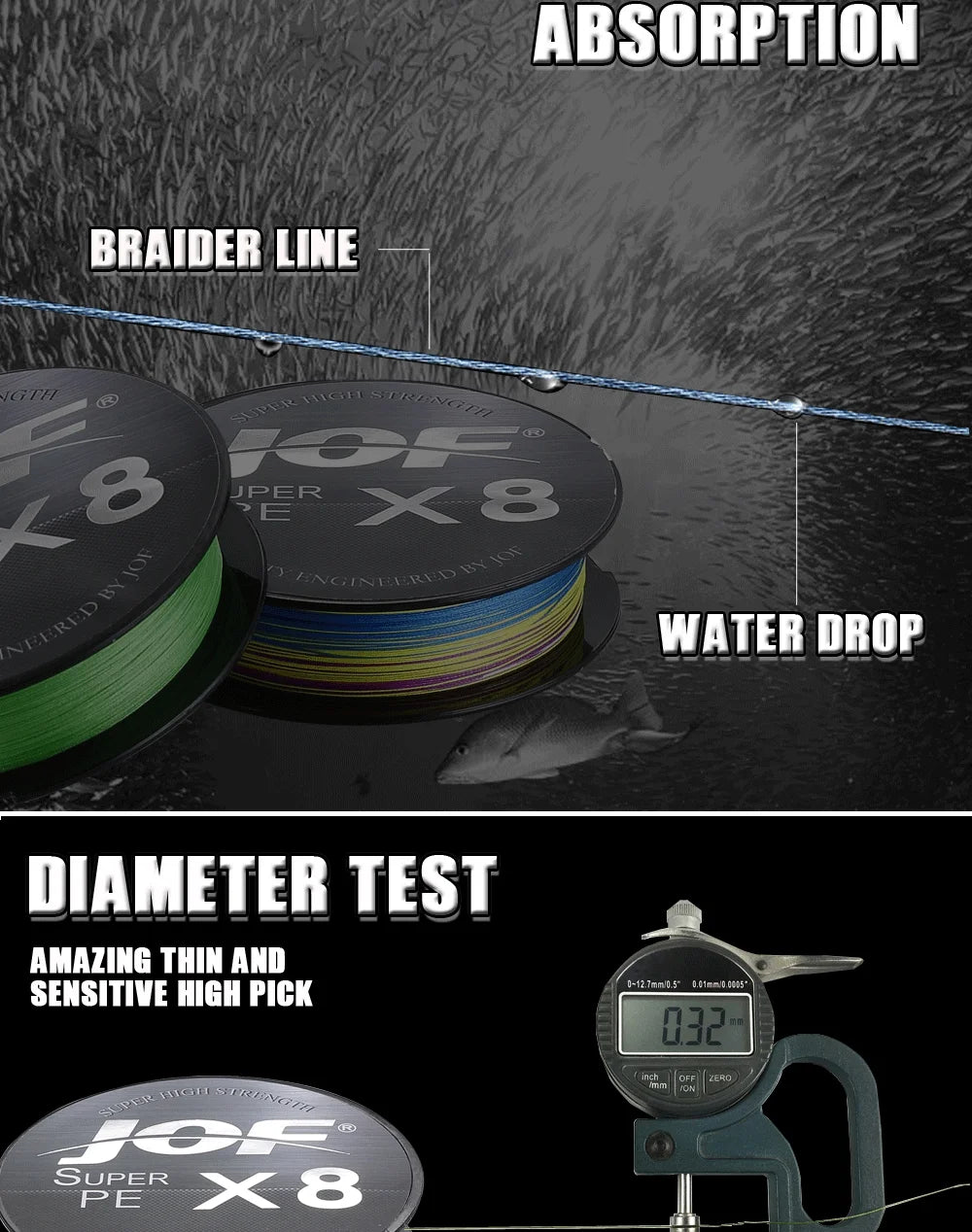 JOF 150M-500M 8 Strand Braided Outdoor Fishing Line Sea Fishing Ice Fishing River Fishing Rock Fishing Fishing Gear 20-100LB  X8