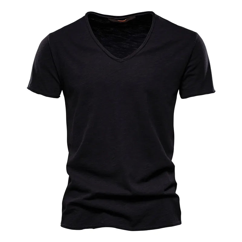 AIOPESON100% Cotton Men T-shirt V-neck Fashion Design Slim Fit Soild T-shirts Male Tops Tees Short Sleeve T Shirt O-neck For Men