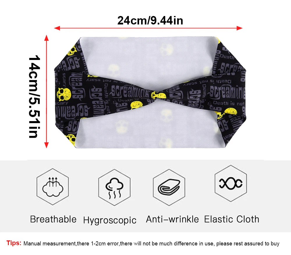 Gothic Skull Headband Sweat Bandage Sport Head Hair Band Workout Tennis Fitness Jog Basketball Running Scary Sweatband Women Men
