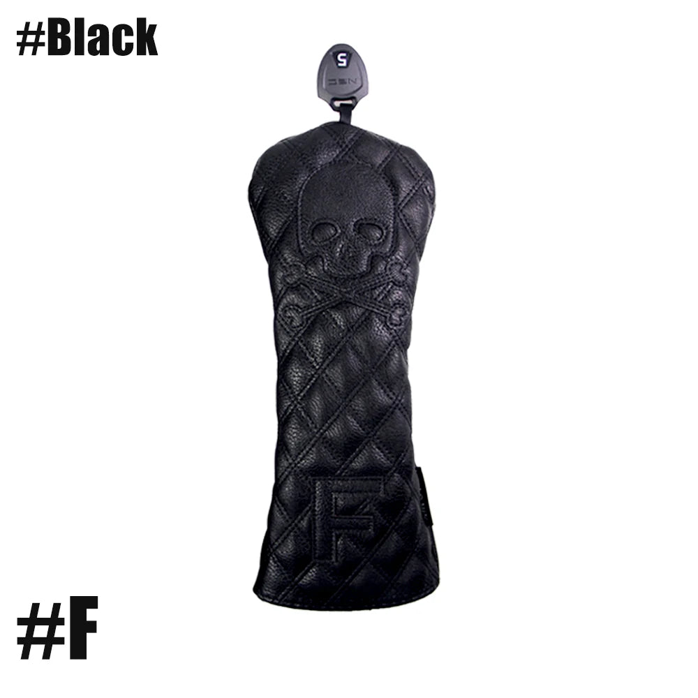 GLOOF Golf Skull Skeleton Head Cover Golf Club Black Leather cover set Fits Driver Fairway Wood Hybrid Golf supplies