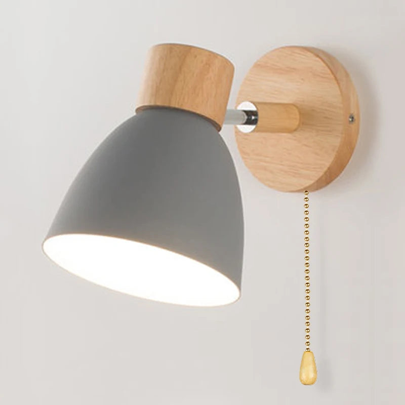 Wooden Nordic Wall Lamp – Modern Wall Sconce with Switch for Bedroom & Living Room