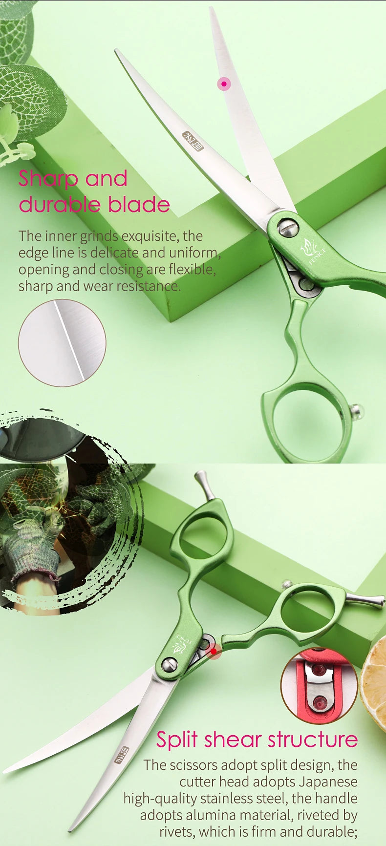 Premium Dog Grooming Curved Scissors – Alloy Handle, 440C Stainless Steel, Professional Pet Shears