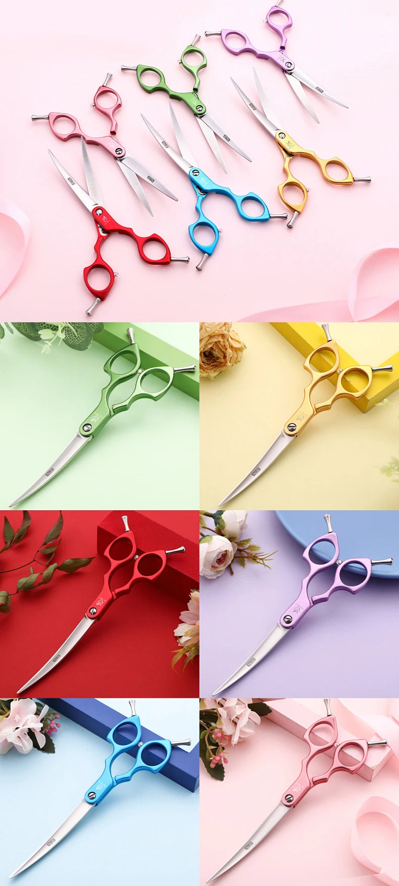 Premium Dog Grooming Curved Scissors – Alloy Handle, 440C Stainless Steel, Professional Pet Shears