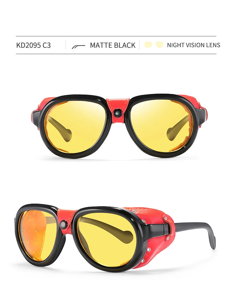 KDEAM Luxury Steampunk Pilot Sunglasses Men and Women Soft Leather Shield Glasses UV400 Protection KD2095