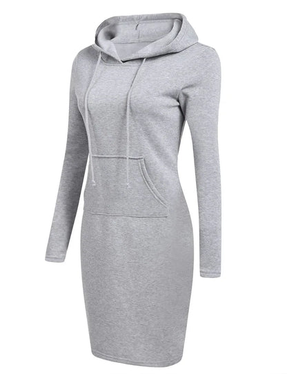 Women Hooded Sweatshirt Dress Knee Length Polyester