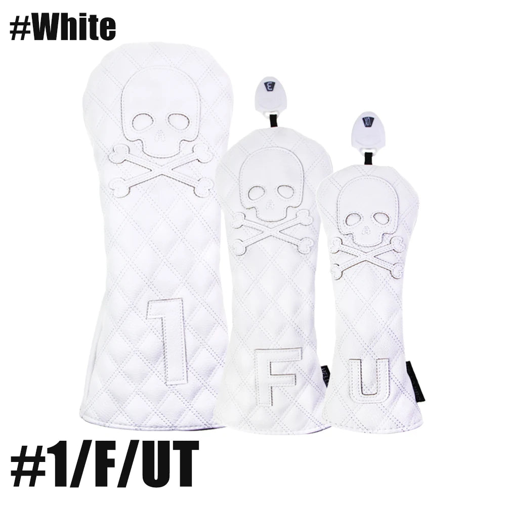 GLOOF Golf Skull Skeleton Head Cover Golf Club Black Leather cover set Fits Driver Fairway Wood Hybrid Golf supplies