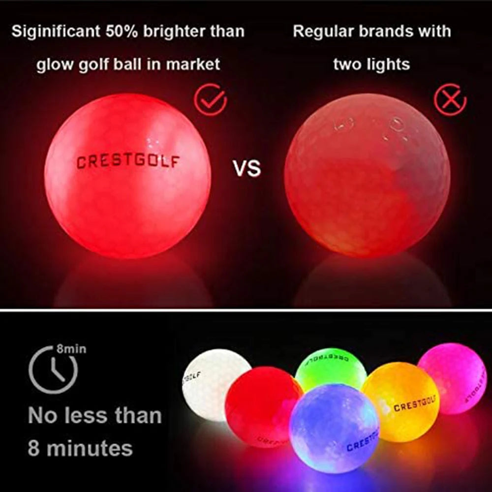 Crestgolf LED Golf Balls for Night Glow in The Dark Golf Ball with 4 Light Super Bright Six Colors Best Golf Gift for Golfers