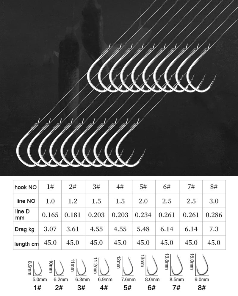 10 pair Fishing Hooks With Tippet 45cm Line Set Carbon Steel Double Fishing line Hook Fish Barbed Carp Fishing