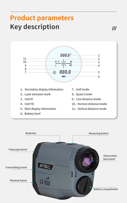 Golf Laser Rangefinder With Flag-Lock Slope, 1000m Range