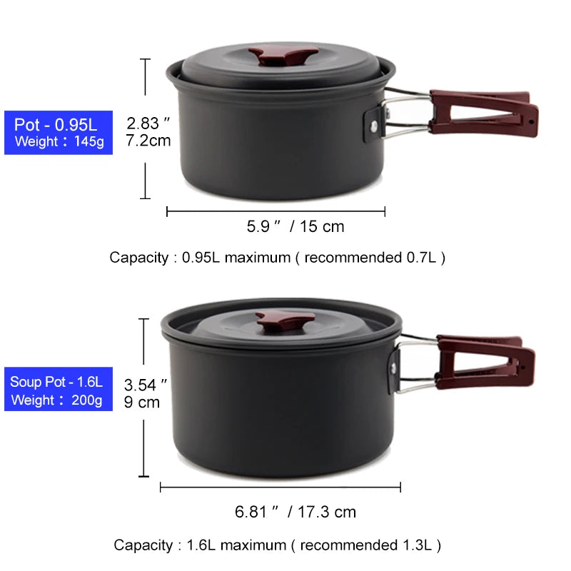 Camping Cookware Set With 1L Kettle And Utensils Aluminium Alloy Foldable
