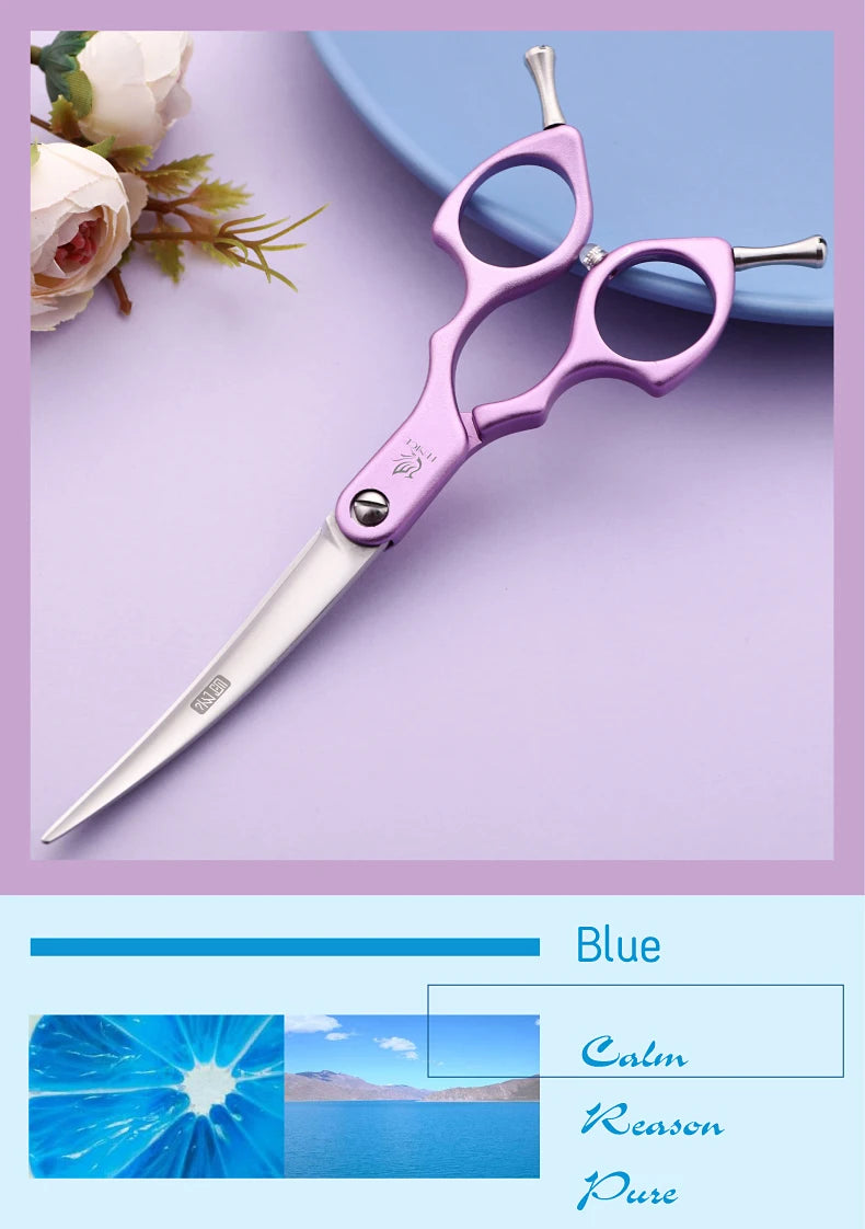 Premium Dog Grooming Curved Scissors – Alloy Handle, 440C Stainless Steel, Professional Pet Shears
