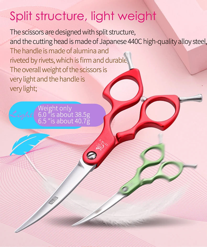 Premium Dog Grooming Curved Scissors – Alloy Handle, 440C Stainless Steel, Professional Pet Shears