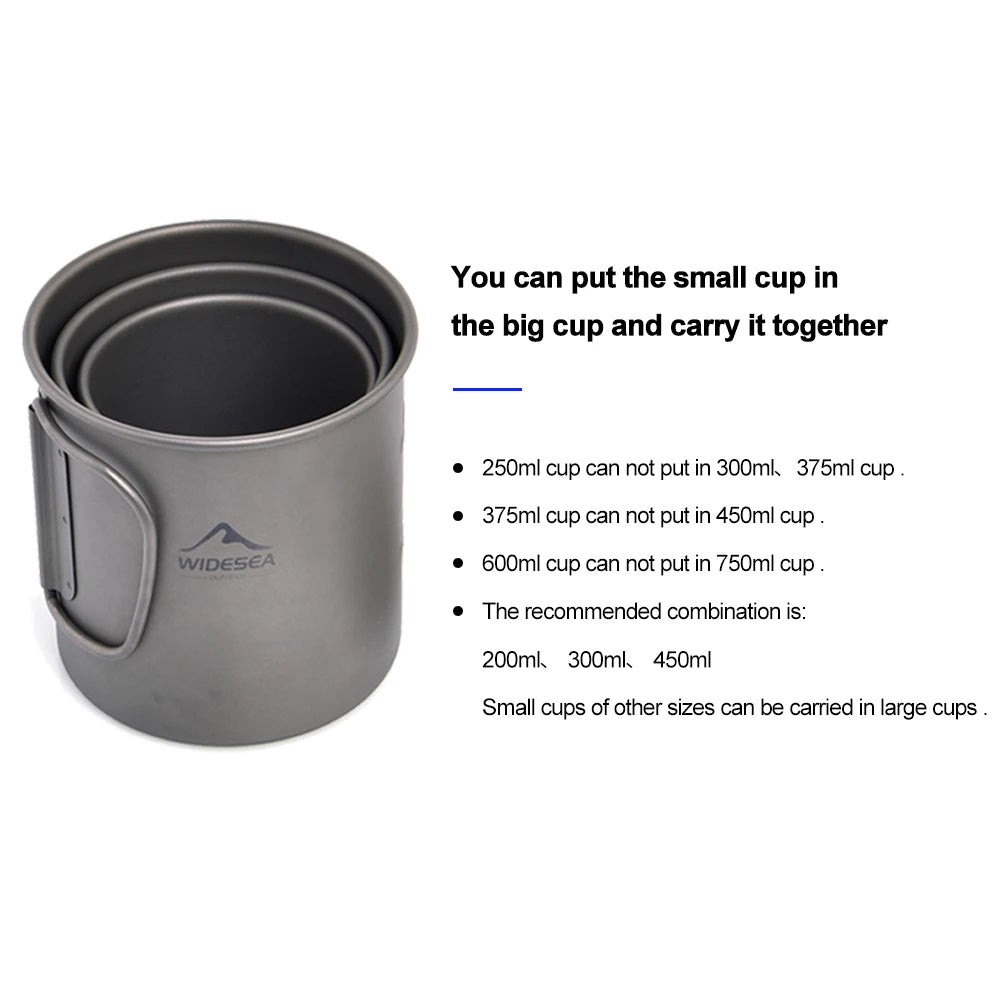Titanium Camping Mug 0.6L Outdoor Cup For Hiking Cookware