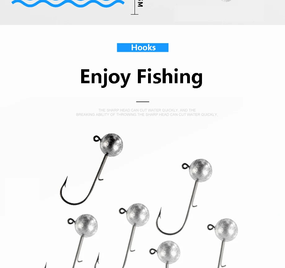 10pcs/lot big head jigs hook 1g-20g All size Round Ball Jig Head Hook Weedless Long Shank Jig Head For Soft Worm Fishing