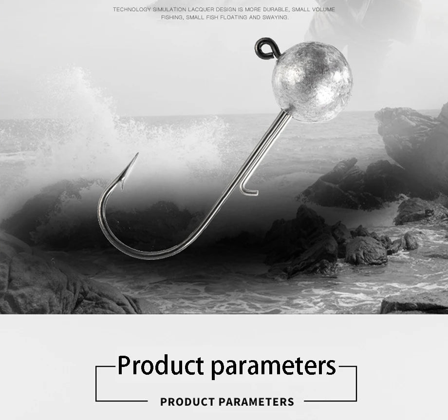 10pcs/lot big head jigs hook 1g-20g All size Round Ball Jig Head Hook Weedless Long Shank Jig Head For Soft Worm Fishing