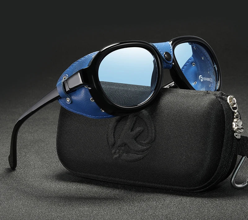 KDEAM Luxury Steampunk Pilot Sunglasses Men and Women Soft Leather Shield Glasses UV400 Protection KD2095
