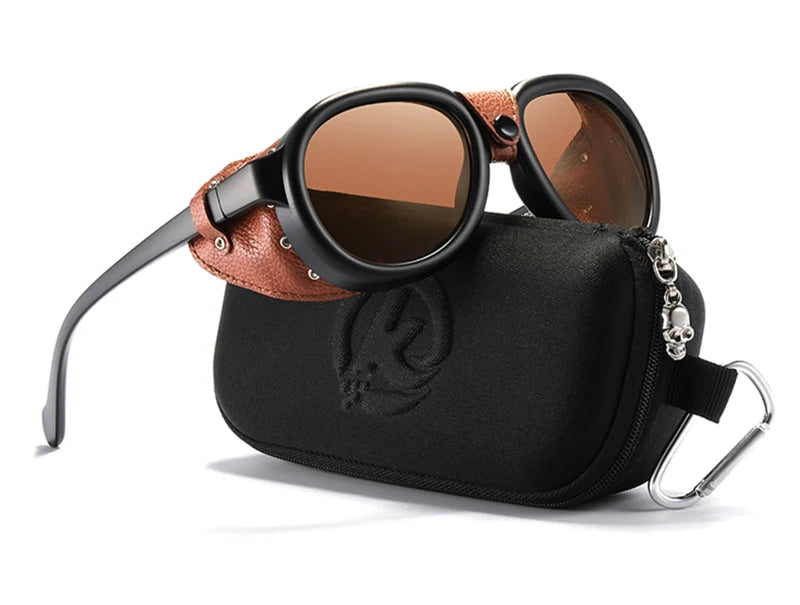 KDEAM Luxury Steampunk Pilot Sunglasses Men and Women Soft Leather Shield Glasses UV400 Protection KD2095