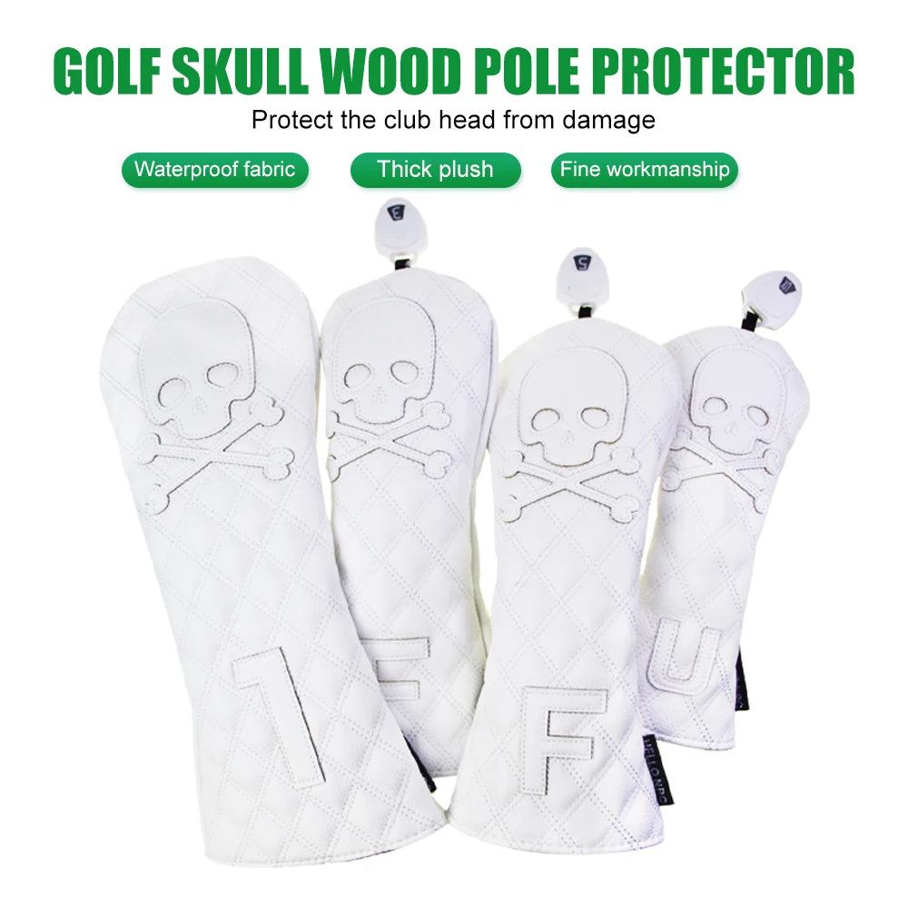 GLOOF Golf Skull Skeleton Head Cover Golf Club Black Leather cover set Fits Driver Fairway Wood Hybrid Golf supplies
