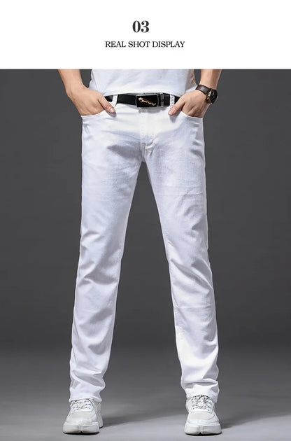 Men's White Slim-Fit Jeans Casual Classic Style With Stretch