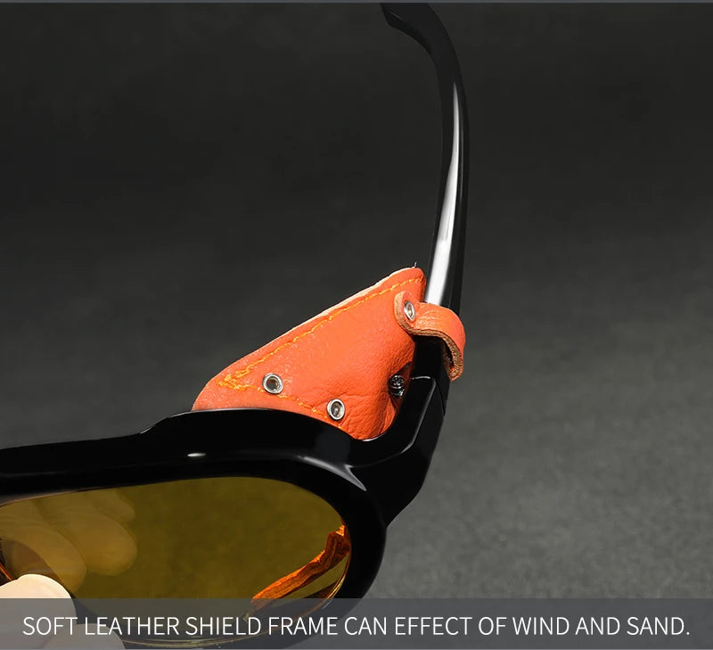 KDEAM Luxury Steampunk Pilot Sunglasses Men and Women Soft Leather Shield Glasses UV400 Protection KD2095