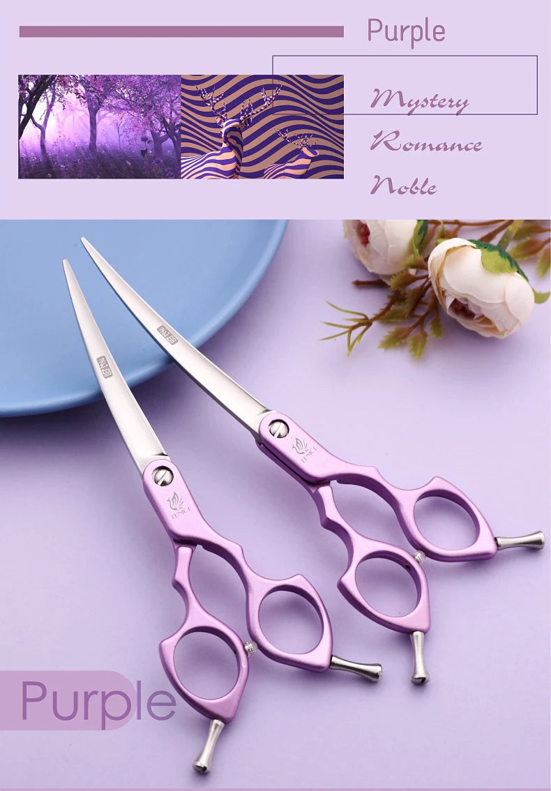 Premium Dog Grooming Curved Scissors – Alloy Handle, 440C Stainless Steel, Professional Pet Shears