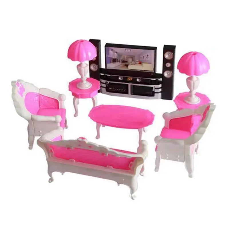 Princess Fashion Furniture Living Room TV Chair Sofa Kitchen Kids Toys Doll Accessories Pretend Play For Girls Children DIY Game