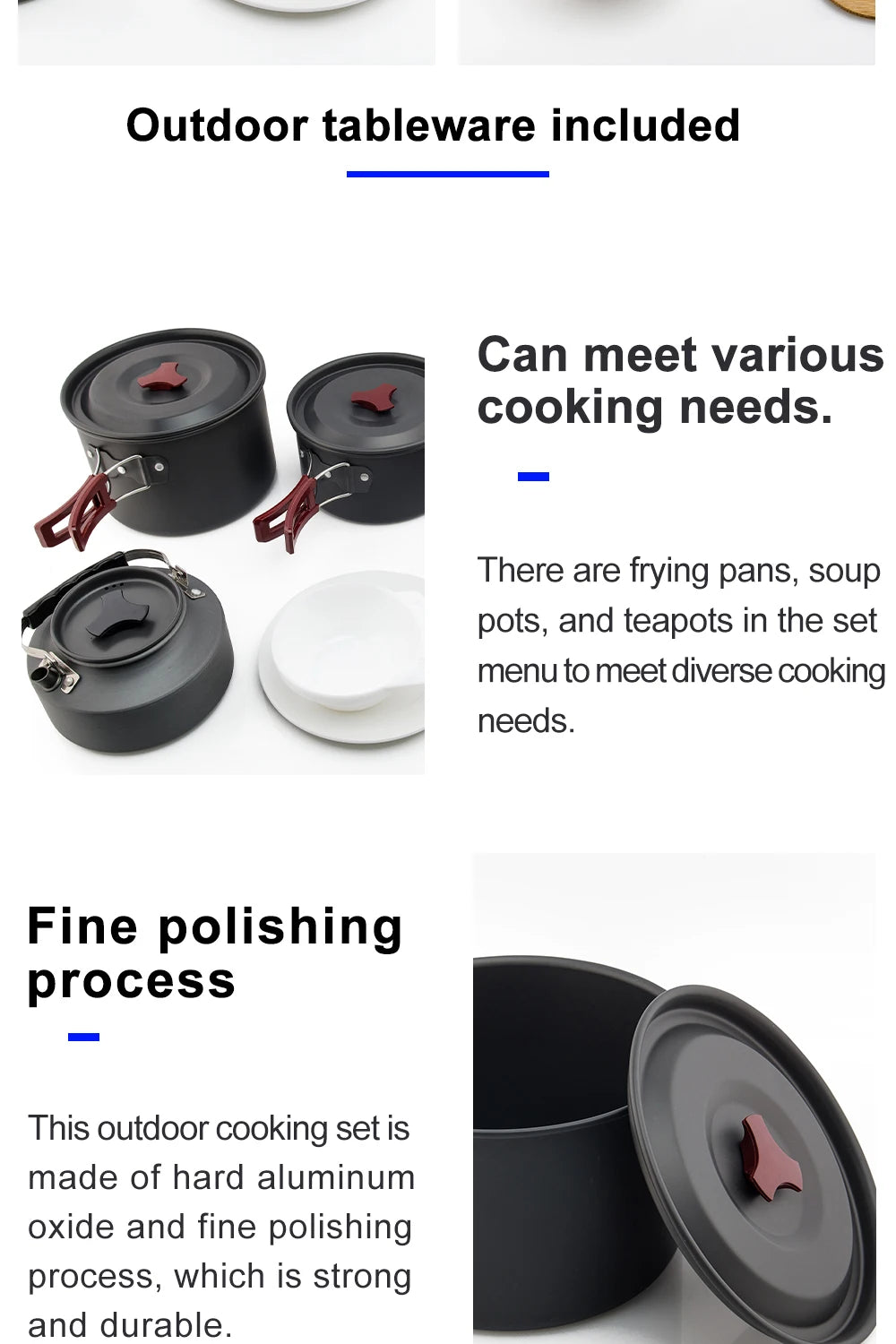 Camping Cookware Set With 1L Kettle And Utensils Aluminium Alloy Foldable
