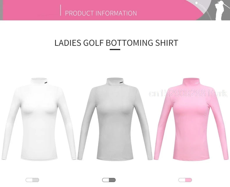 PGM Autumn Winter Women Fleece Golf Underwear Ladies Warm Golf Long-sleeved T-shirt Stand Collar Shirt Elastic Windproof Tops