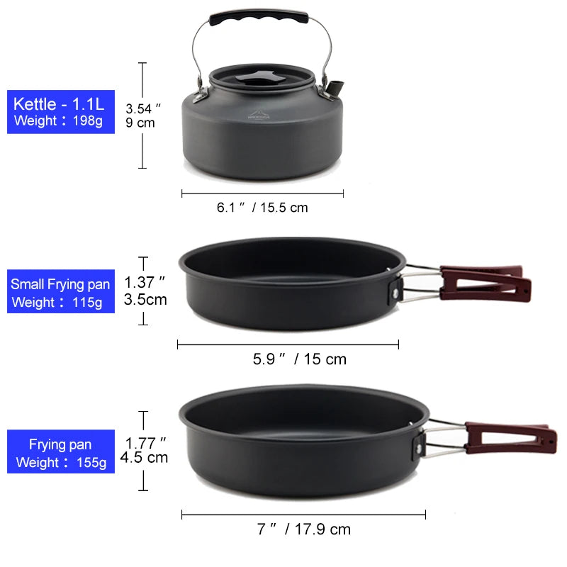 Camping Cookware Set With 1L Kettle And Utensils Aluminium Alloy Foldable