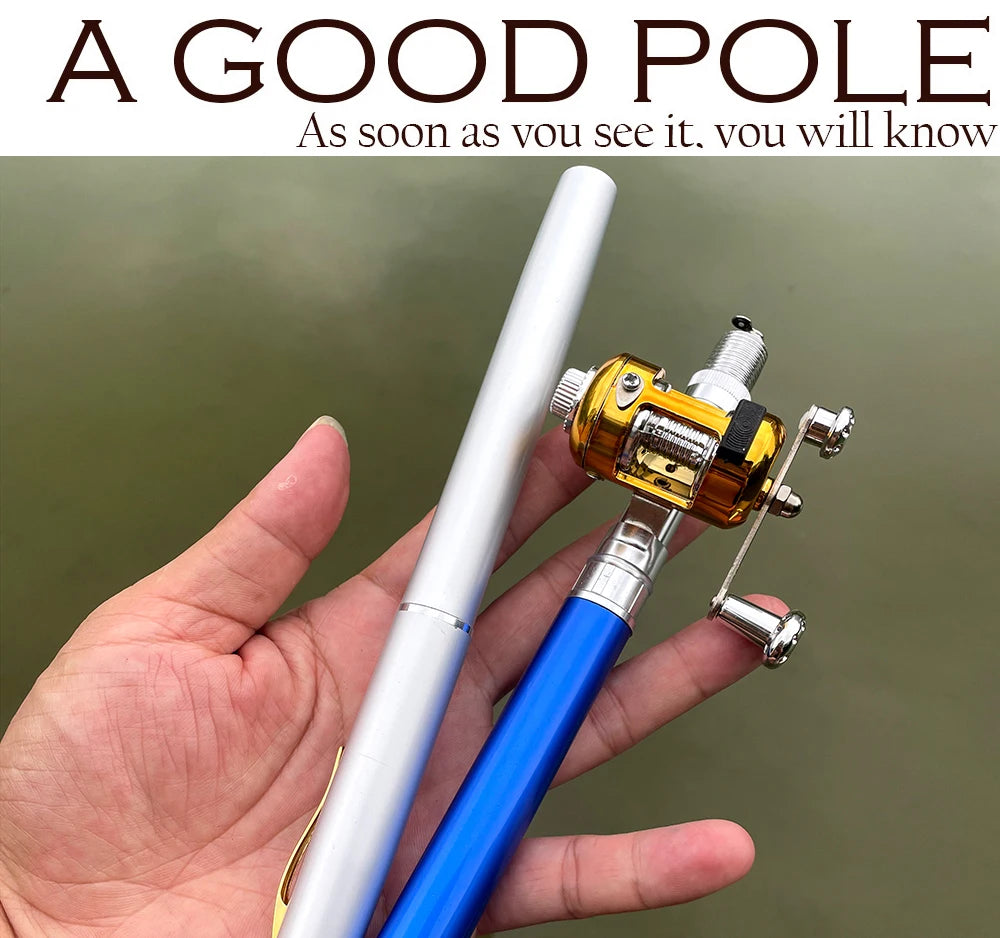Fishing Rod Reel Combo Set Mini Telescopic Pocket Pen Fishing Rod Pole + Reel