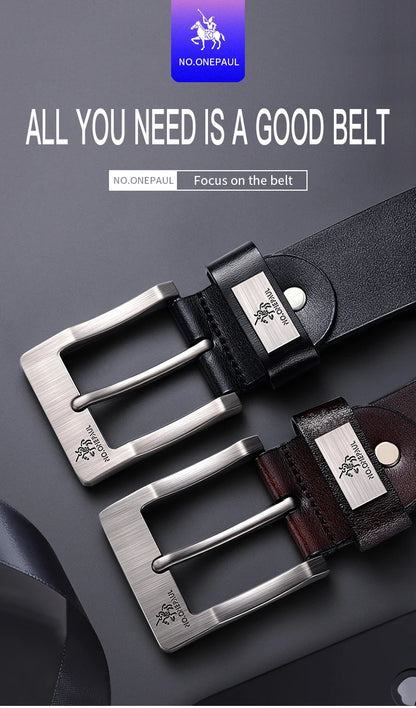 Men's Split Leather Belt With Metal Buckle, 3.8 cm Wide
