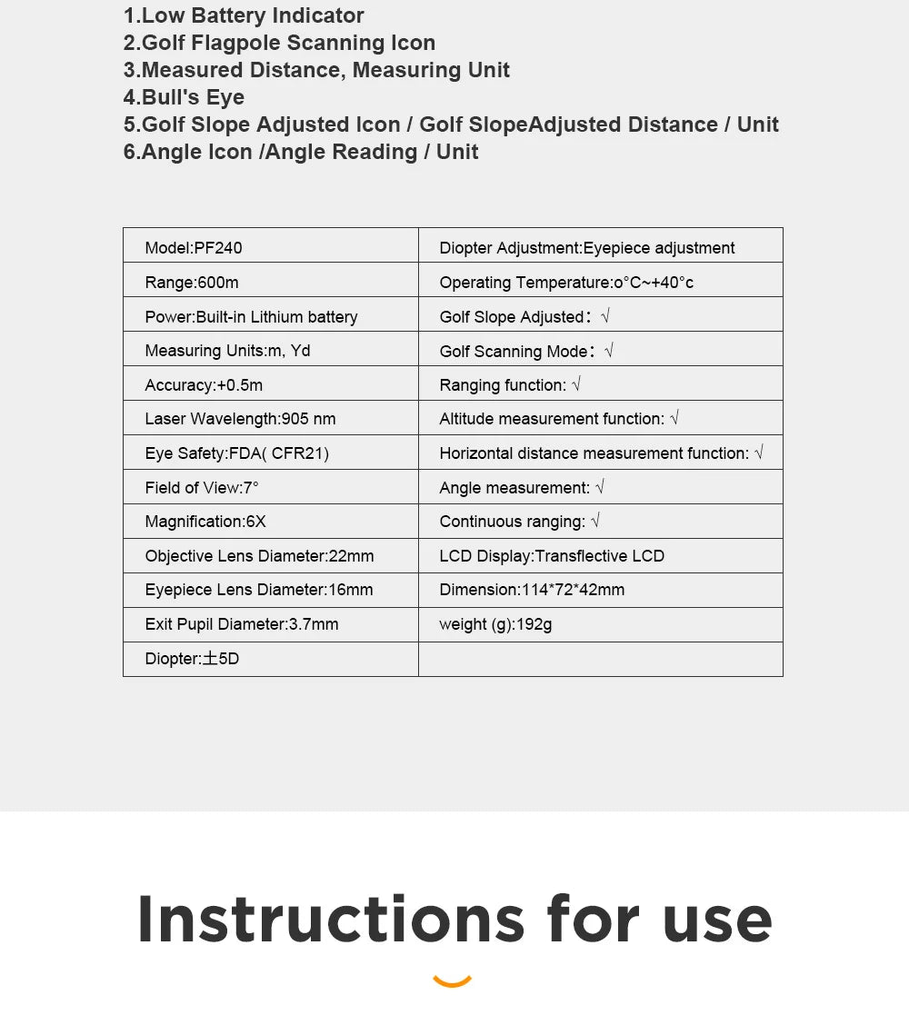 Mileseey PF210 PF2E PF240 Golf Laser Rangefinder Telescope Measure 600M/Yard Distance Meter 6X Monocular For Golf Sport Hunting