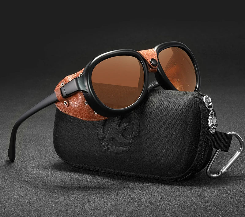 KDEAM Luxury Steampunk Pilot Sunglasses Men and Women Soft Leather Shield Glasses UV400 Protection KD2095