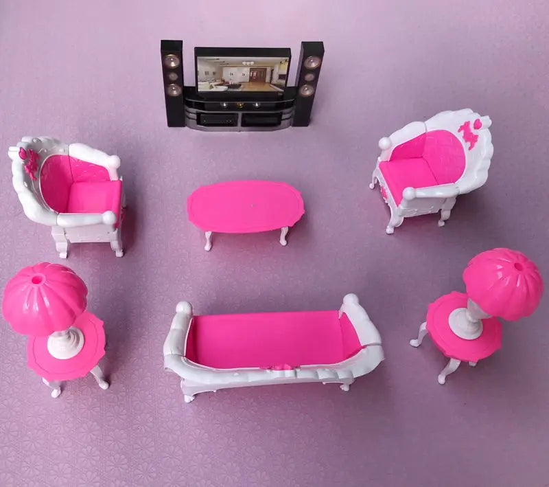Princess Fashion Furniture Living Room TV Chair Sofa Kitchen Kids Toys Doll Accessories Pretend Play For Girls Children DIY Game