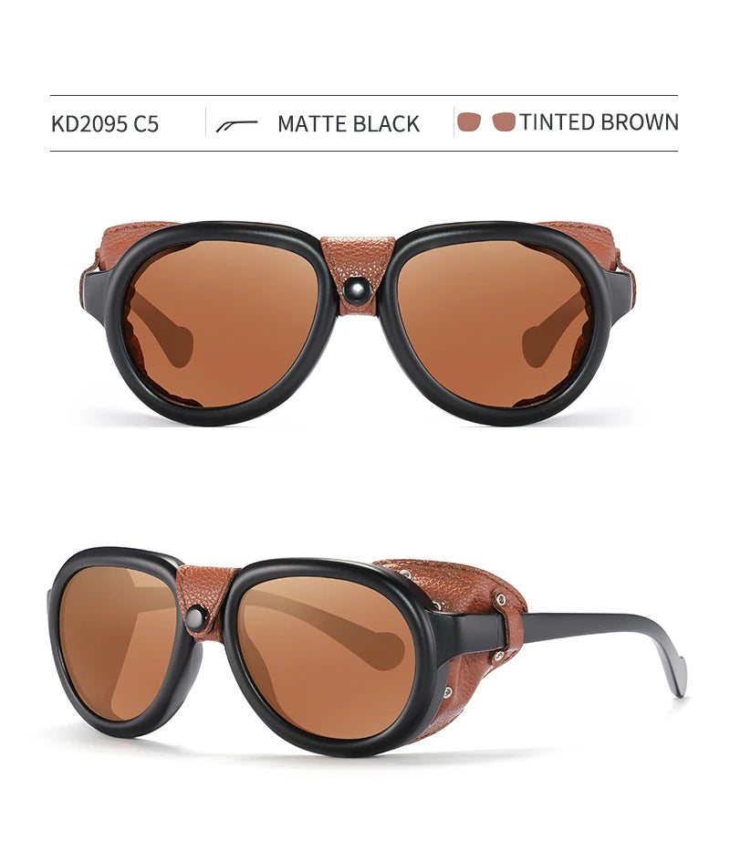 KDEAM Luxury Steampunk Pilot Sunglasses Men and Women Soft Leather Shield Glasses UV400 Protection KD2095