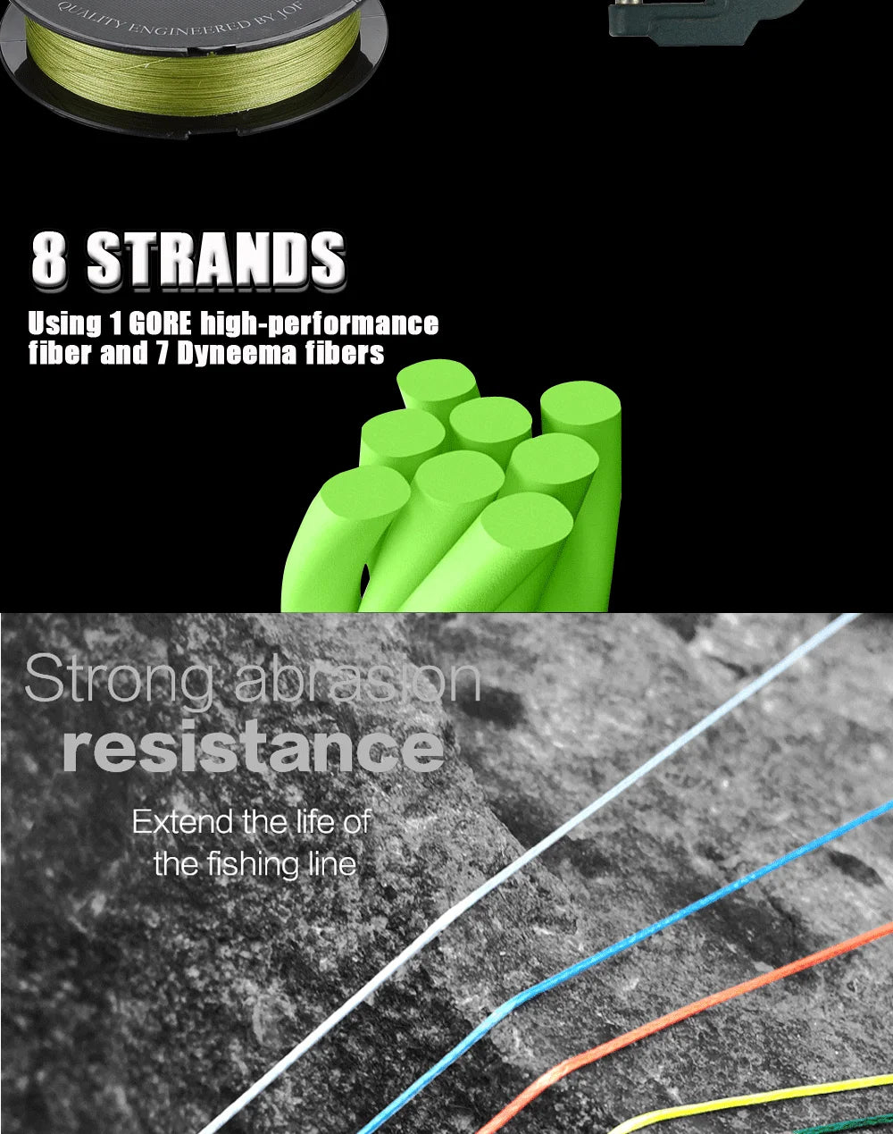 JOF 150M-500M 8 Strand Braided Outdoor Fishing Line Sea Fishing Ice Fishing River Fishing Rock Fishing Fishing Gear 20-100LB  X8