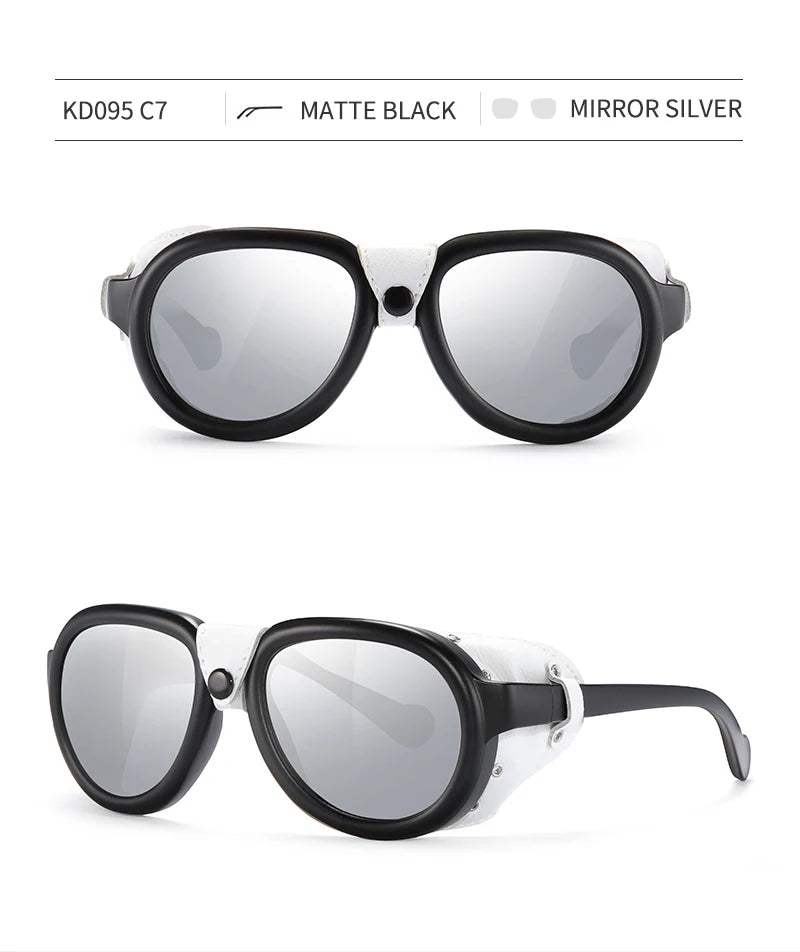 KDEAM Luxury Steampunk Pilot Sunglasses Men and Women Soft Leather Shield Glasses UV400 Protection KD2095