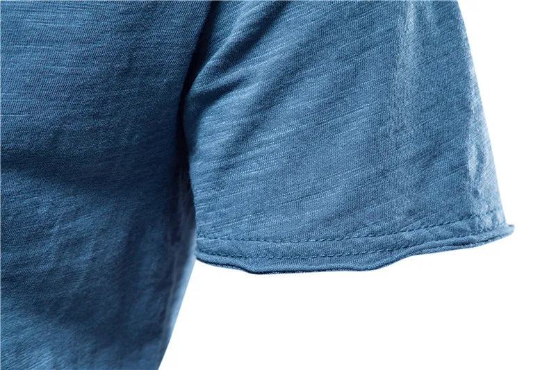 AIOPESON100% Cotton Men T-shirt V-neck Fashion Design Slim Fit Soild T-shirts Male Tops Tees Short Sleeve T Shirt O-neck For Men