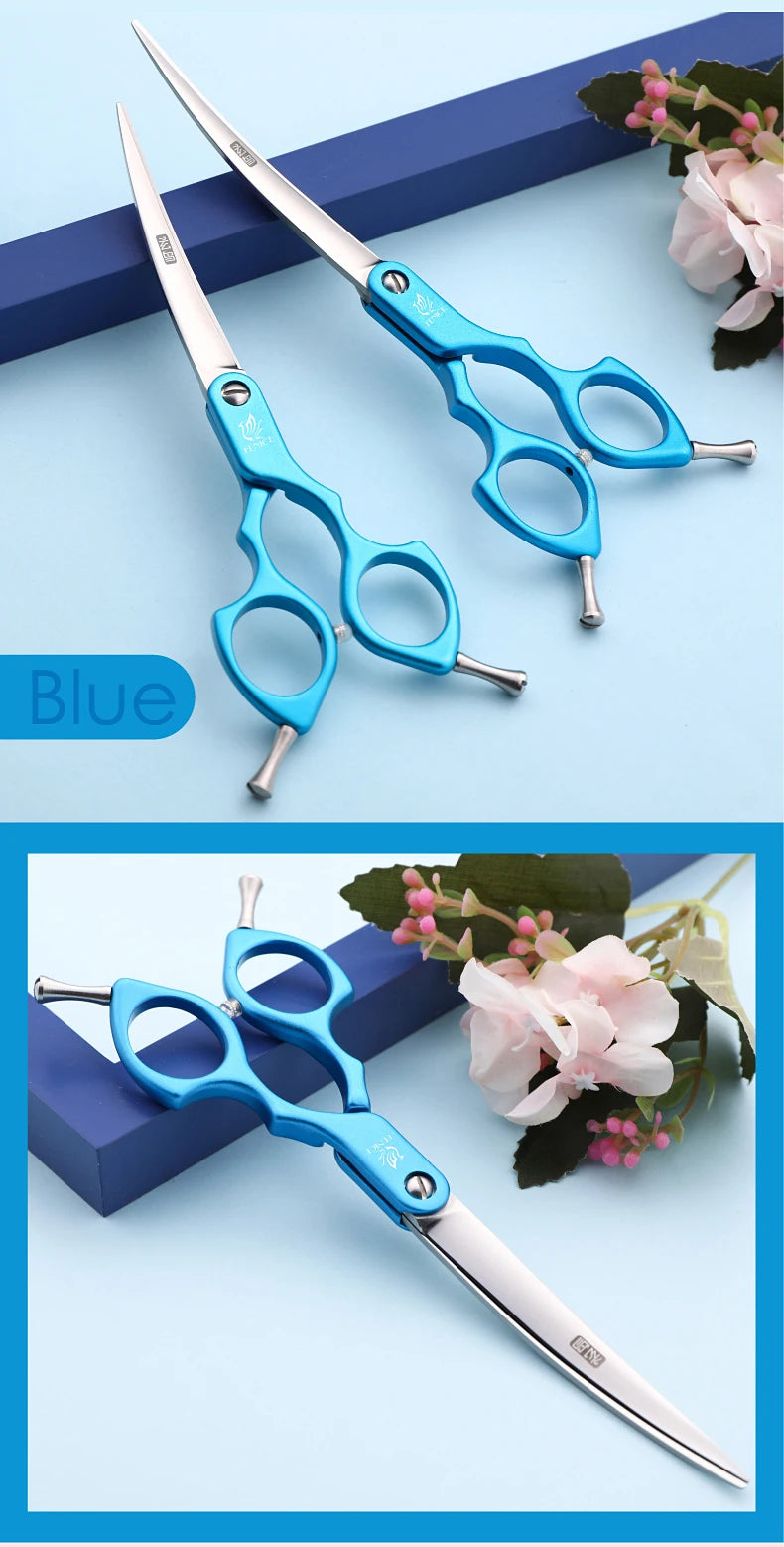 Premium Dog Grooming Curved Scissors – Alloy Handle, 440C Stainless Steel, Professional Pet Shears