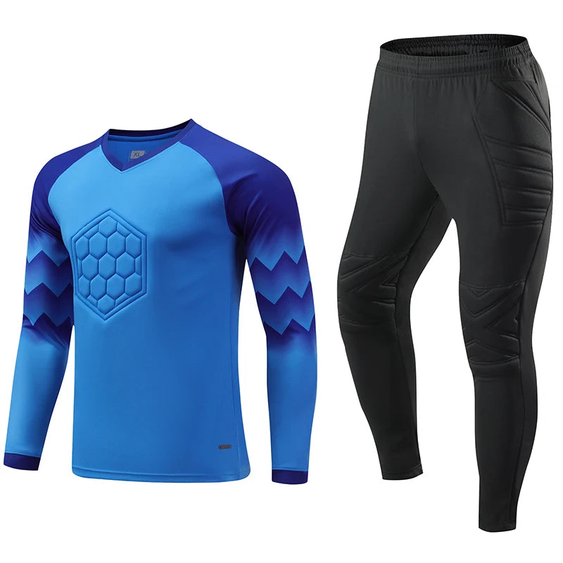 2021 New Uniform Men's Football Training Goalkeeper Uniform Kids Soccer Jersey Set Long Sleeve Protective Sponge Shirt Pants