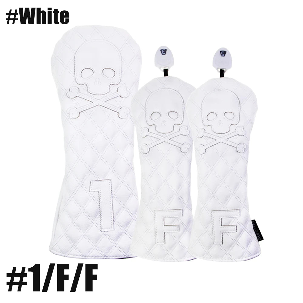 GLOOF Golf Skull Skeleton Head Cover Golf Club Black Leather cover set Fits Driver Fairway Wood Hybrid Golf supplies