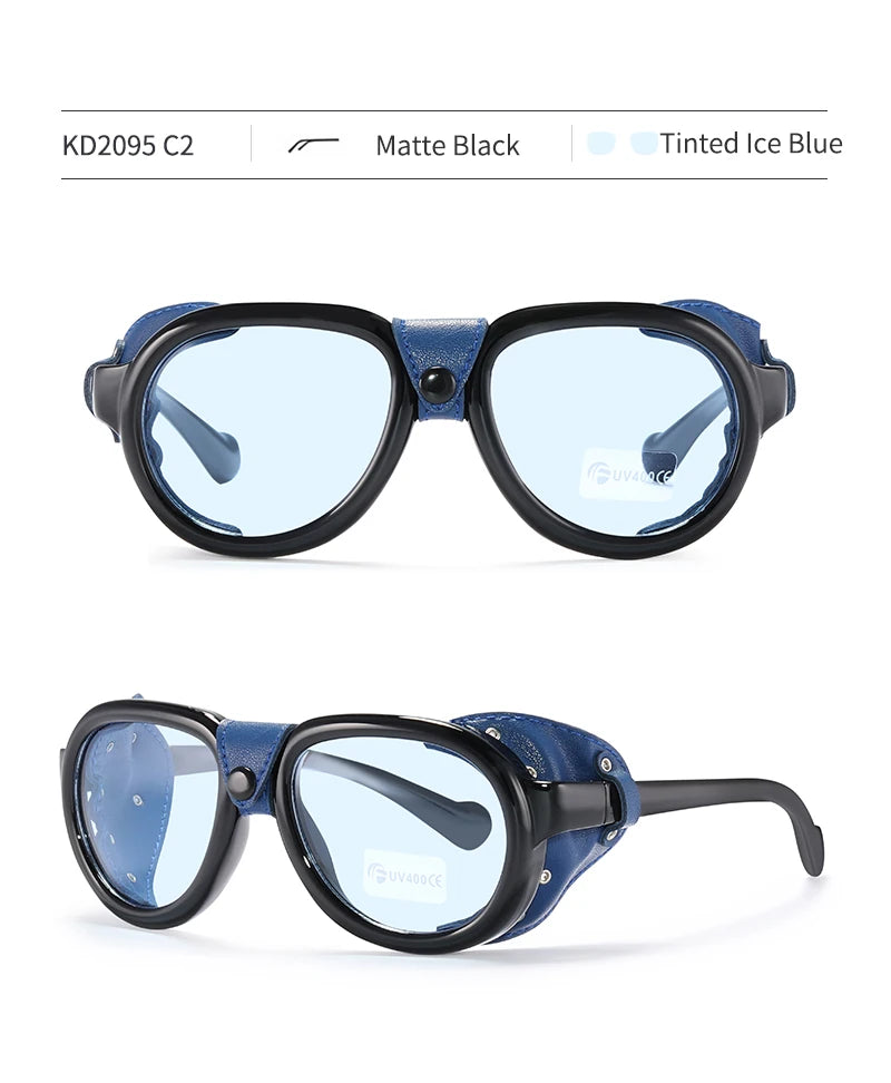 KDEAM Luxury Steampunk Pilot Sunglasses Men and Women Soft Leather Shield Glasses UV400 Protection KD2095