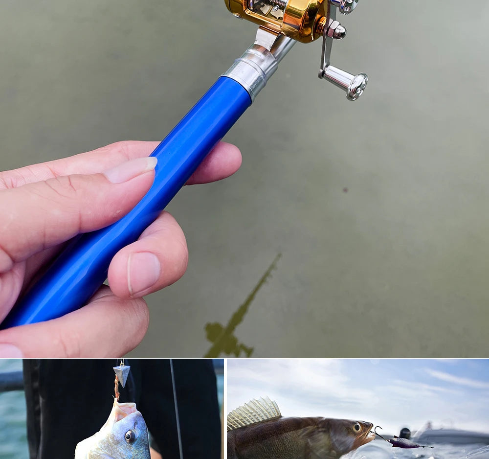 Fishing Rod Reel Combo Set Mini Telescopic Pocket Pen Fishing Rod Pole + Reel