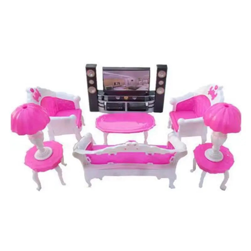 Princess Fashion Furniture Living Room TV Chair Sofa Kitchen Kids Toys Doll Accessories Pretend Play For Girls Children DIY Game