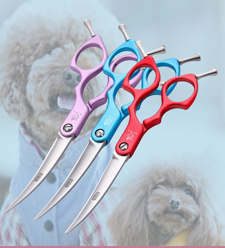 Premium Dog Grooming Curved Scissors – Alloy Handle, 440C Stainless Steel, Professional Pet Shears