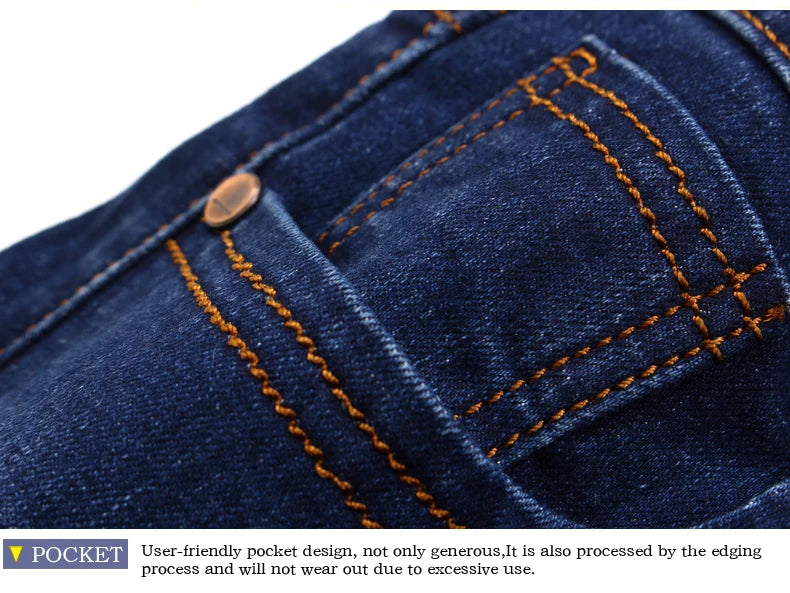 Autumn Classic Men's Fitted Stretch Jeans Business Casual Cotton Denim Straight Leg Pants Male Black Blue Trousers