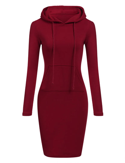 Women Hooded Sweatshirt Dress Knee Length Polyester