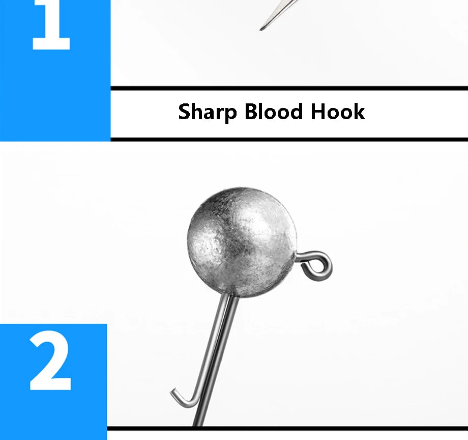 10pcs/lot big head jigs hook 1g-20g All size Round Ball Jig Head Hook Weedless Long Shank Jig Head For Soft Worm Fishing